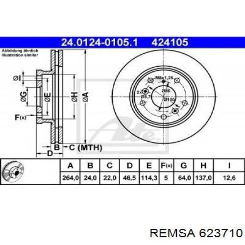 Передние тормозные диски 623710 Remsa