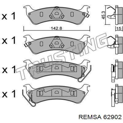 Задние тормозные колодки 62902 Remsa