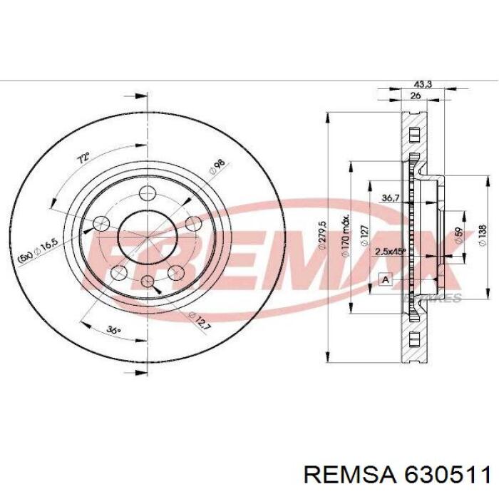Тормоз дисковый передний Remsa 630511 цена, от 39.21 USD