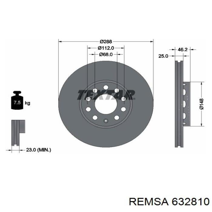 Передние тормозные диски 632810 Remsa