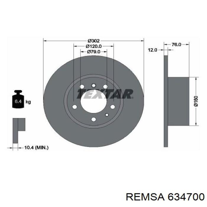 Передние тормозные диски 634700 Remsa