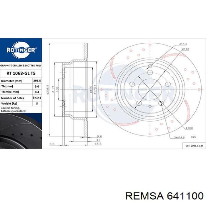 Тормозные диски 641100 Remsa