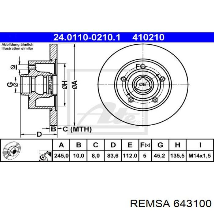 Тормозные диски 643100 Remsa