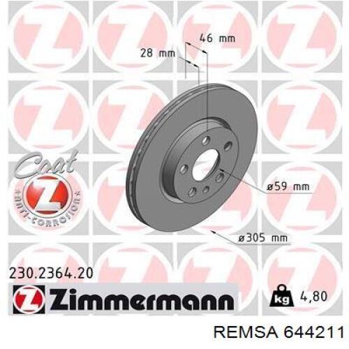 Передние тормозные диски 644211 Remsa