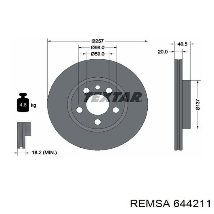Передний тормозной диск Remsa 644211