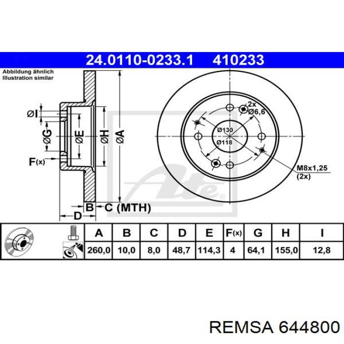 Тормозные диски 644800 Remsa