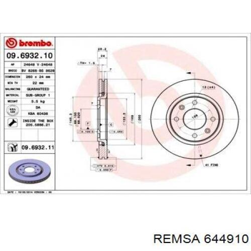 Передний тормозной диск Remsa 644910