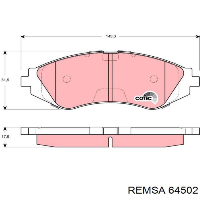 Передние тормозные колодки 64502 Remsa