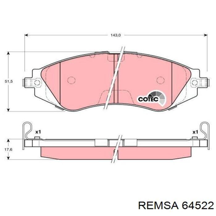 Передние тормозные колодки 64522 Remsa