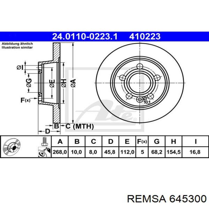 Задний тормозной диск Remsa 645300 цена, от 29.27 USD