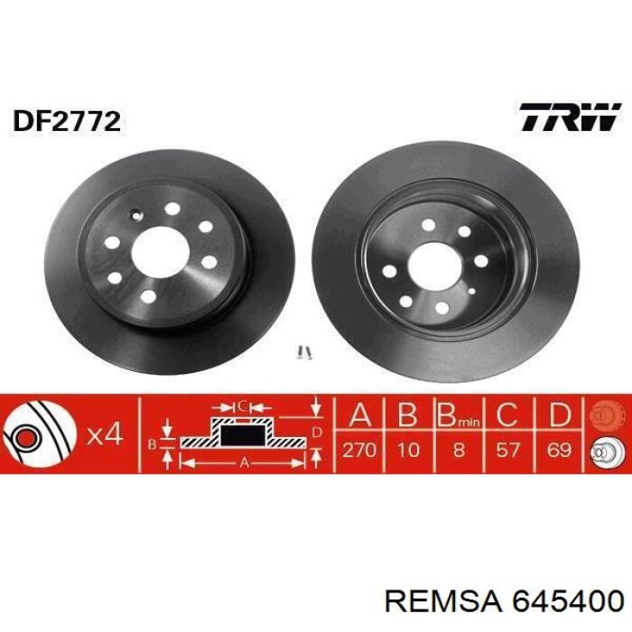 Купить 645400 Remsa Диск тормозной задний