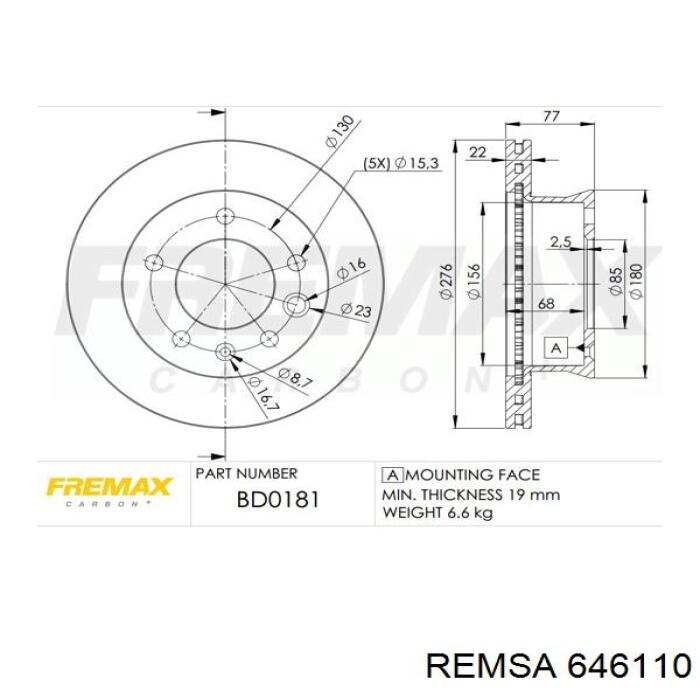 Купить 646110 Remsa Ротор тормозной