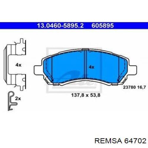 Передние тормозные колодки 64702 Remsa