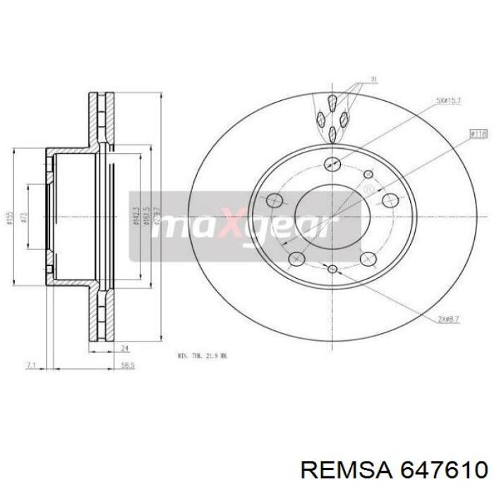 Передние тормозные диски 647610 Remsa