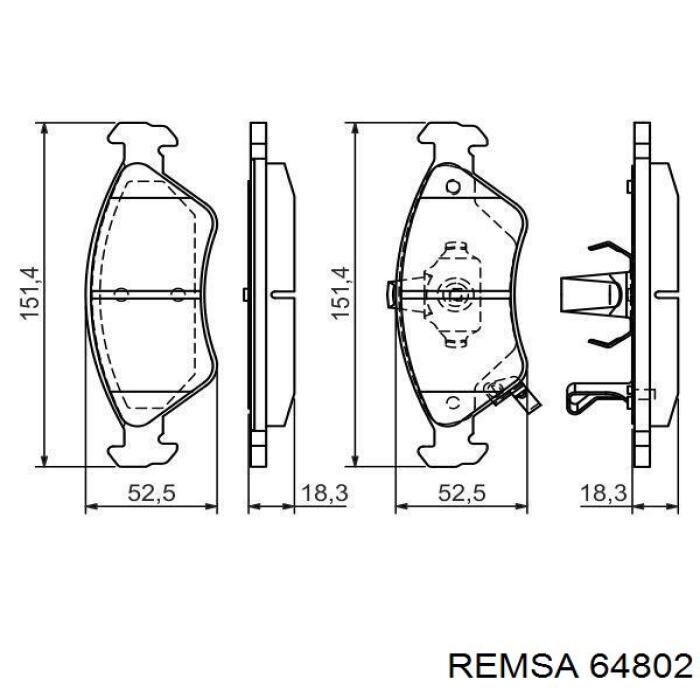 Передние тормозные колодки 64802 Remsa