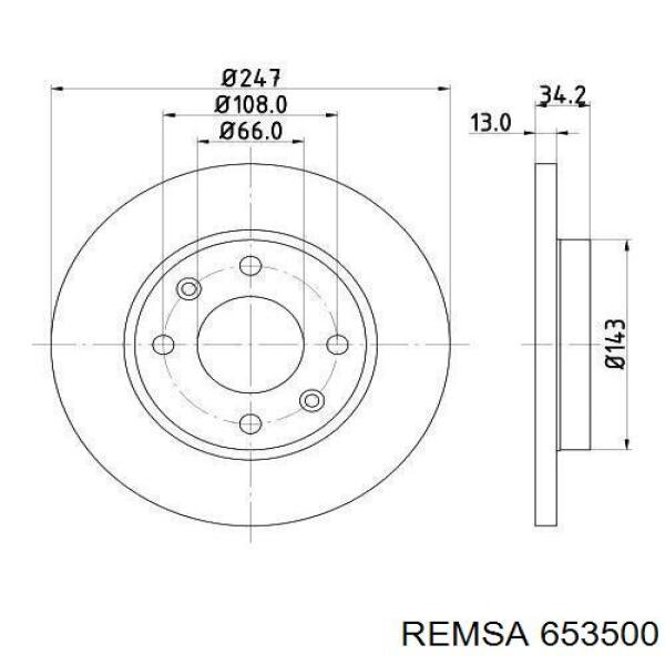 Передние тормозные диски 653500 Remsa