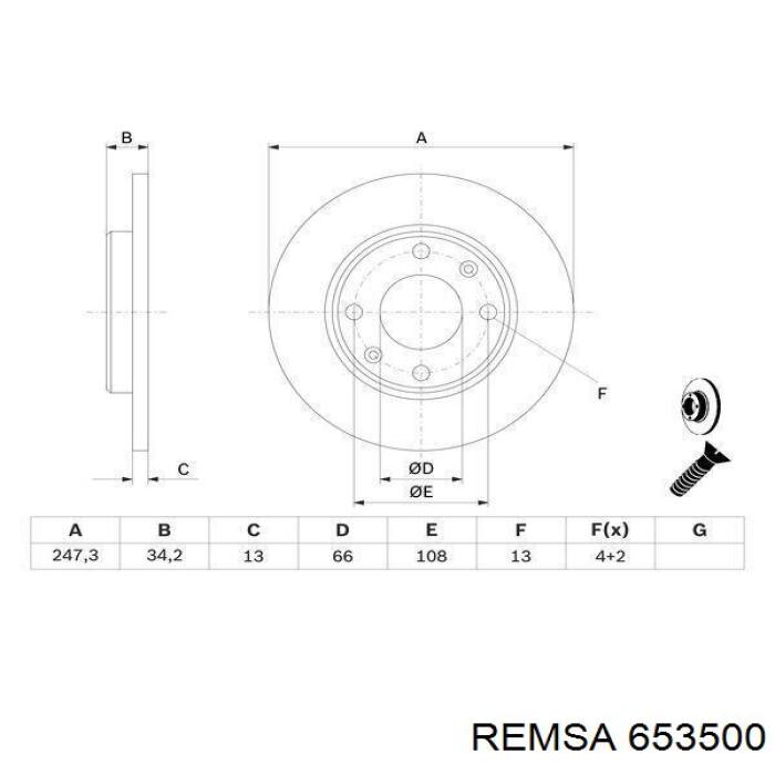 653500 Remsa Диск тормозной передний