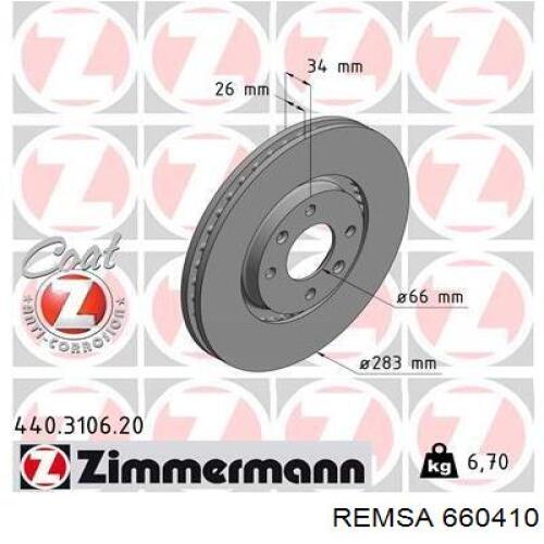 Передние тормозные диски 660410 Remsa