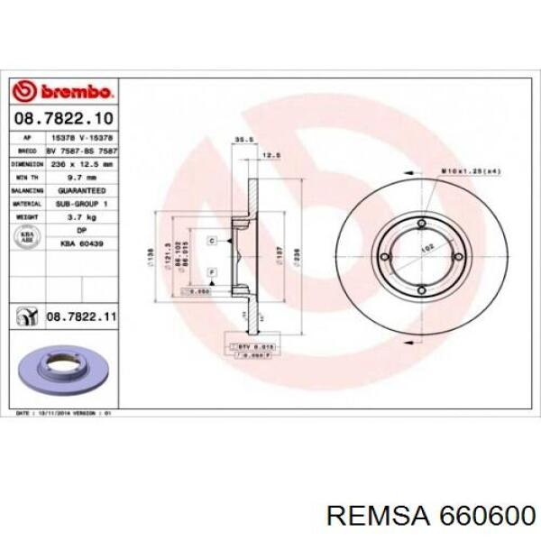 660600 Remsa Диск тормозной передний