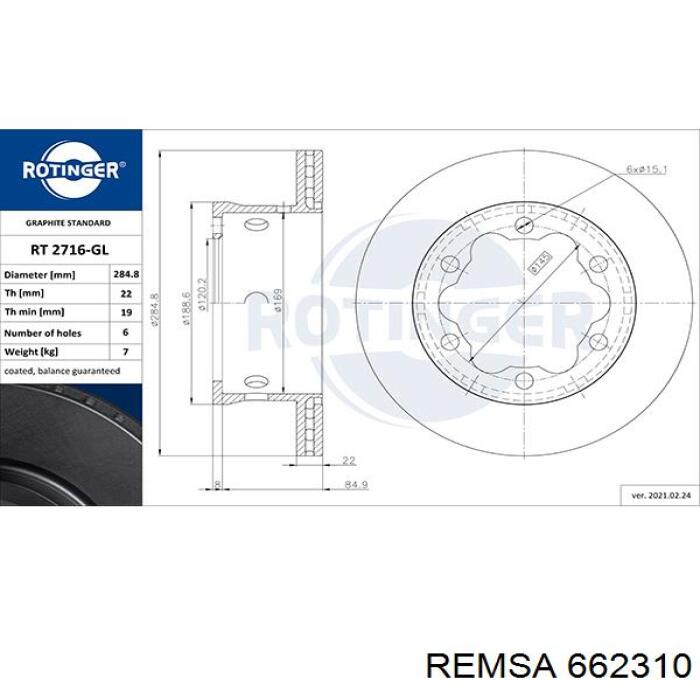 Задний тормозной диск Remsa 662310 цена, от 40.15 USD