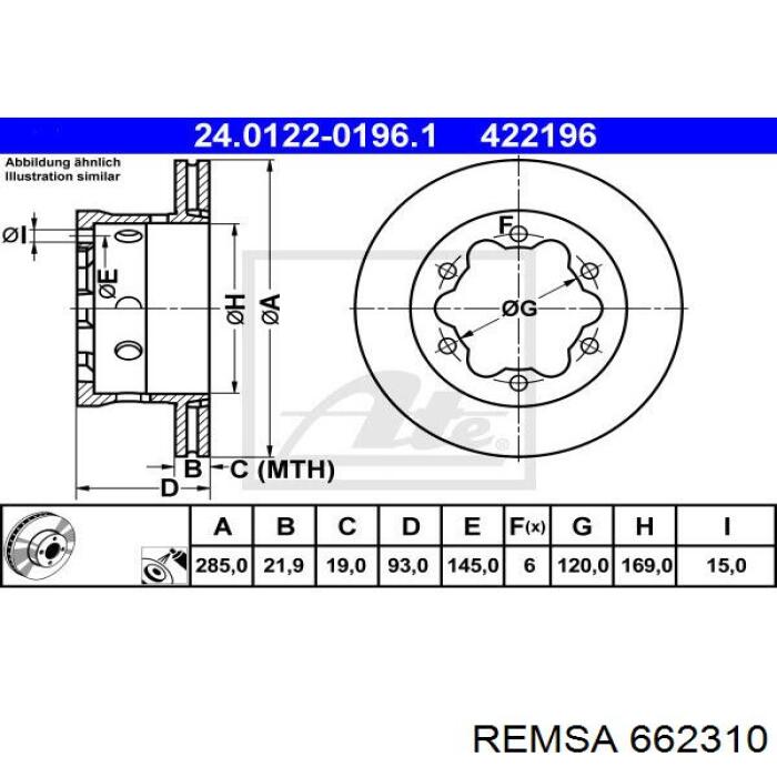 Задний тормозной диск Remsa 662310 цена, от 40.15 USD