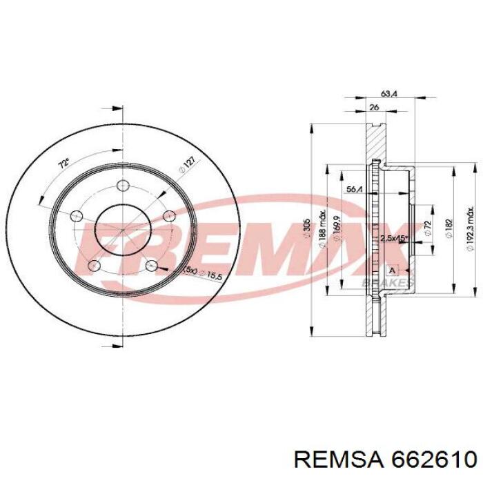 Передние тормозные диски 662610 Remsa