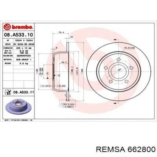 Тормозные диски 662800 Remsa