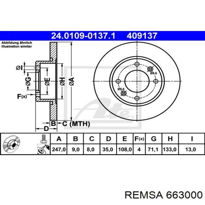 Задний тормозной диск Remsa 663000 цена, от 24.25 USD