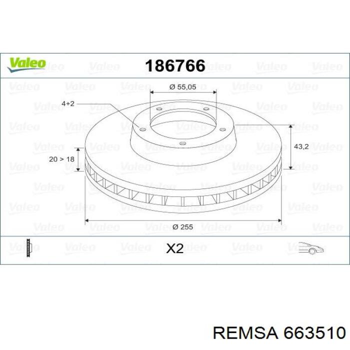 Передние тормозные диски 663510 Remsa