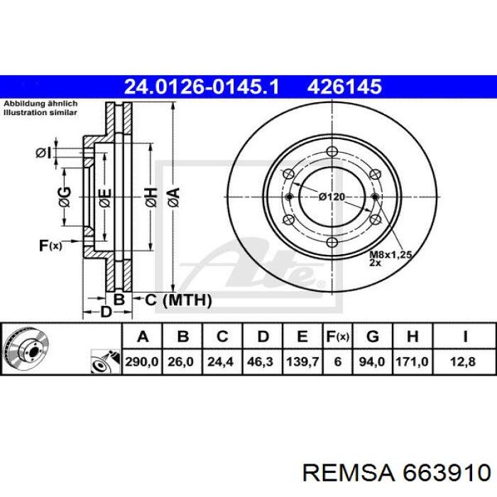 Передние тормозные диски 663910 Remsa