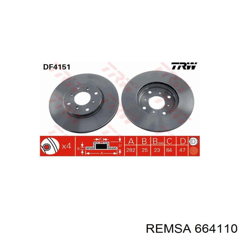 Передние тормозные диски 664110 Remsa