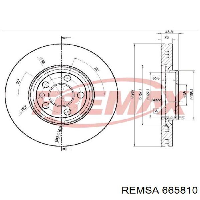 Передние тормозные диски 665810 Remsa