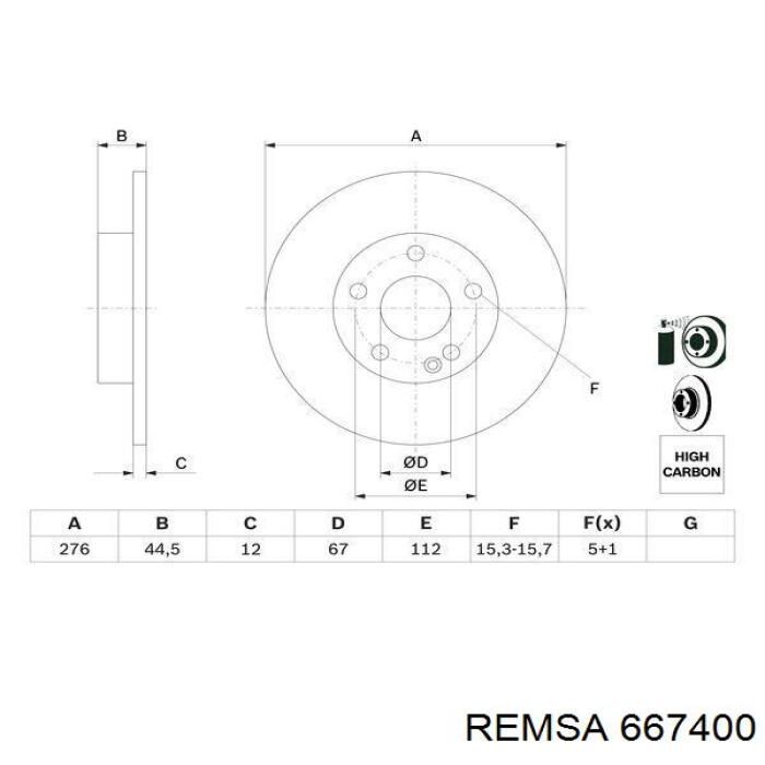 Передние тормозные диски 667400 Remsa