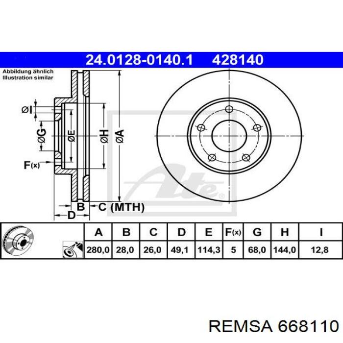 Передние тормозные диски 668110 Remsa