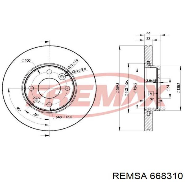 Передние тормозные диски 668310 Remsa