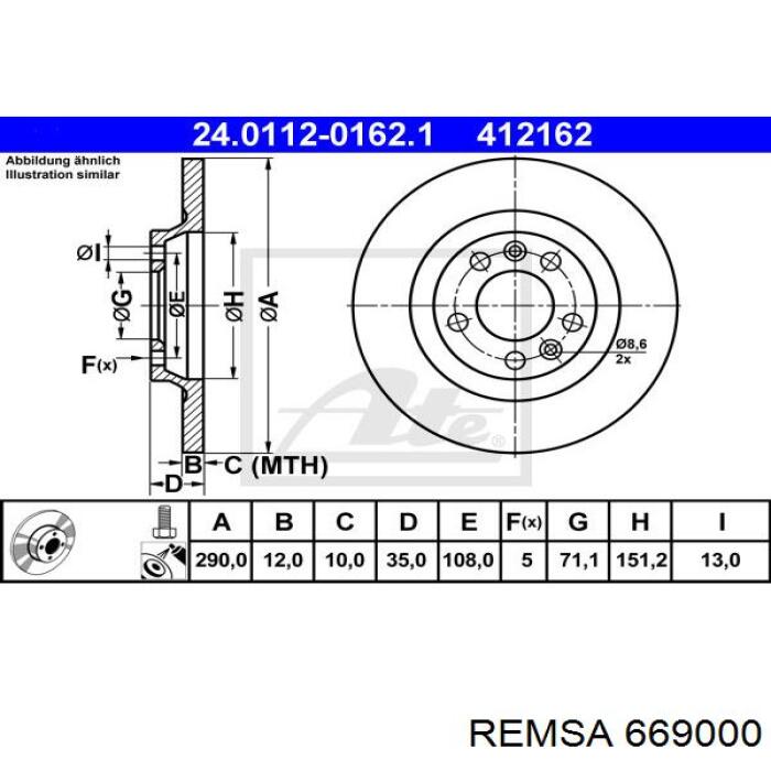 Задний тормозной диск Remsa 669000 цена, от 32.81 USD