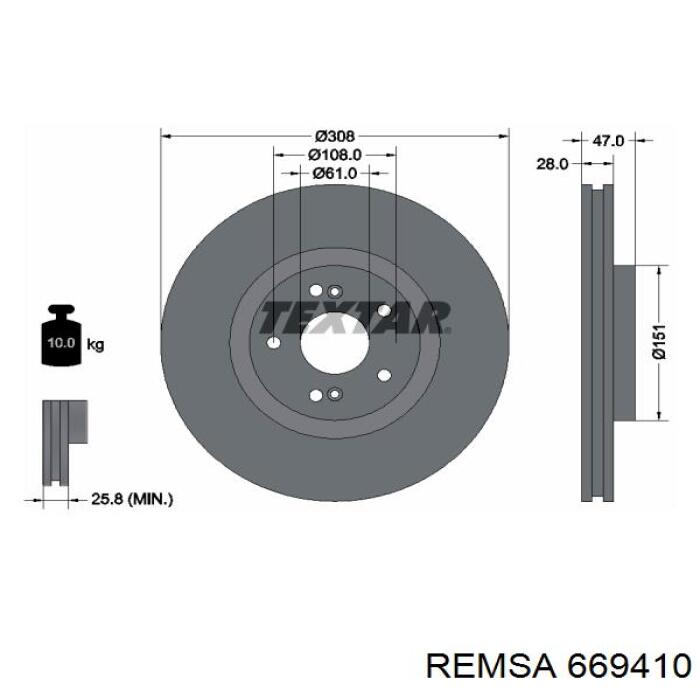 Передние тормозные диски 669410 Remsa