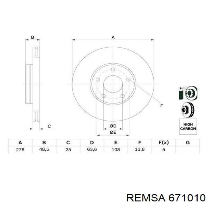 671010 Remsa Диск тормозной передний