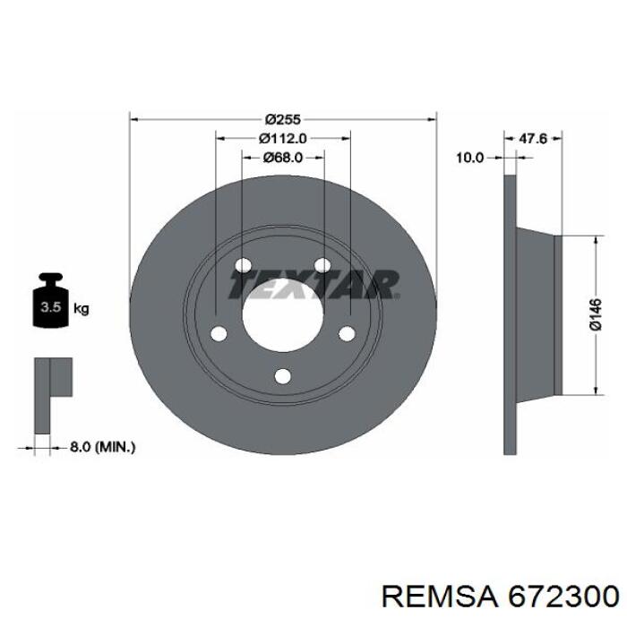 Disco de freno trasero 672300 Remsa