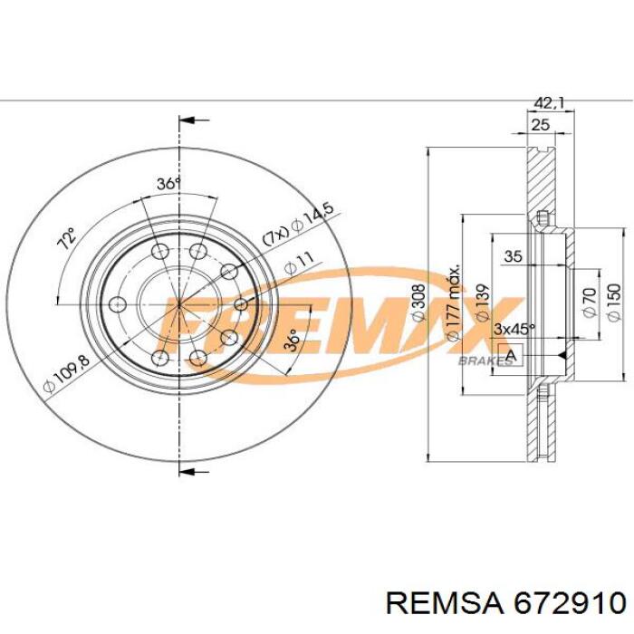 Передний тормозной диск Remsa 672910