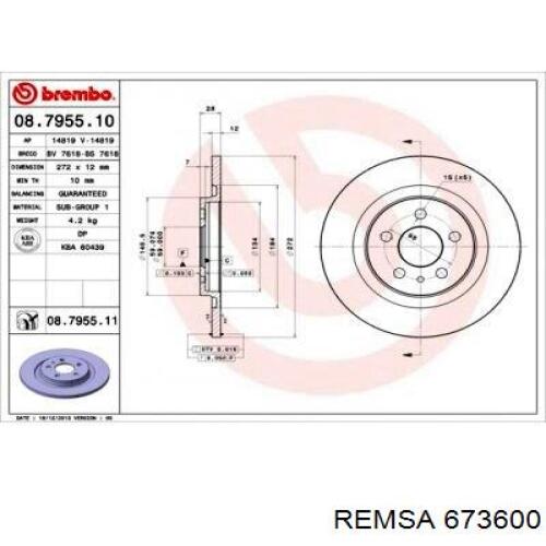 Задний тормозной диск Remsa 673600 цена, от 27.64 USD