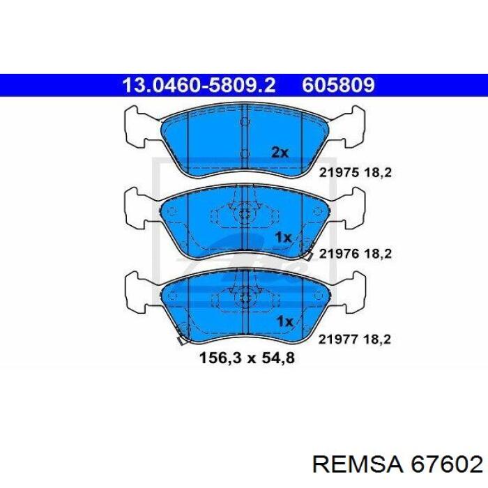 67602 Remsa колодки тормозные передние дисковые