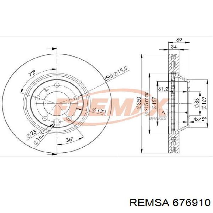 676910 Remsa Диск тормозной передний