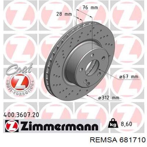 Передние тормозные диски 681710 Remsa