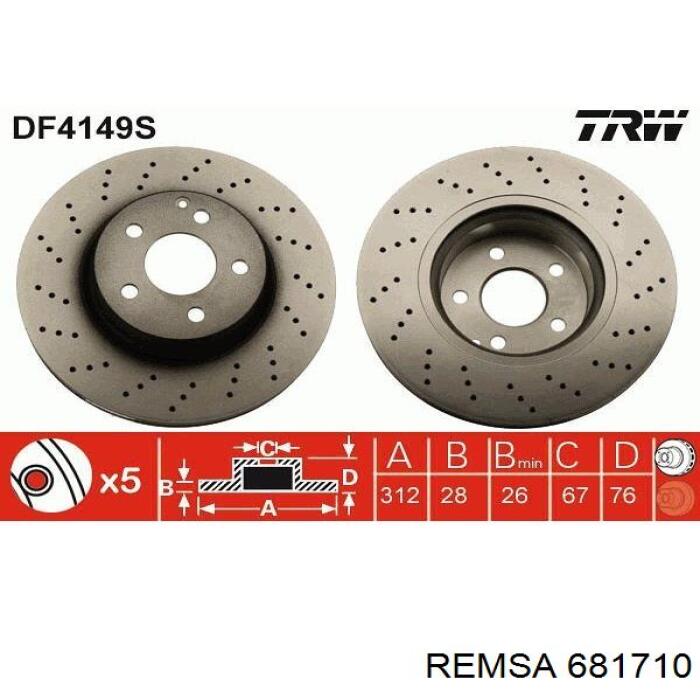 681710 Remsa Диск тормозной передний