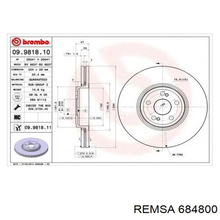 Задний дисковый тормоз Remsa 684800