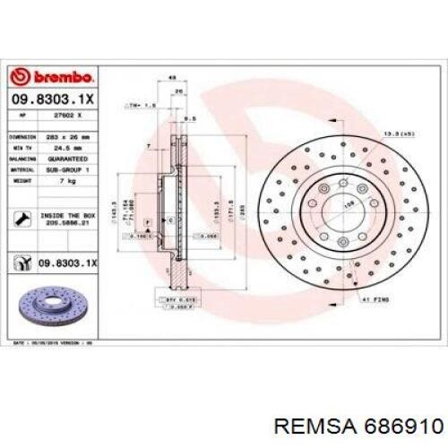 Передний тормозной диск Remsa 686910