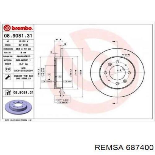 Задний дисковый тормоз Remsa 687400