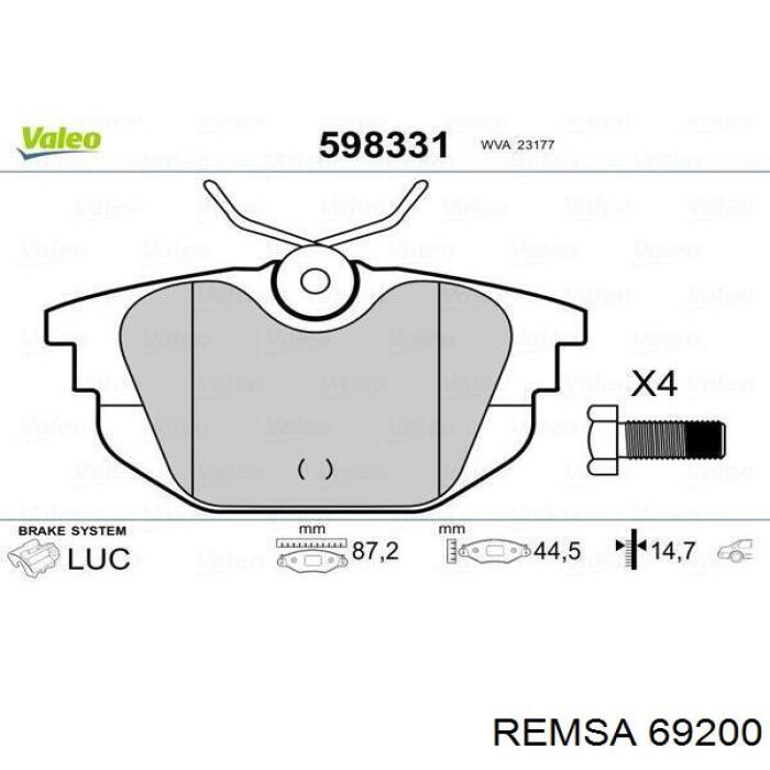 Задние тормозные колодки 69200 Remsa