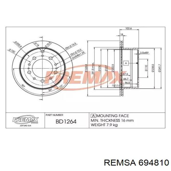 Задний тормозной диск Remsa 694810 цена, от 63.82 USD